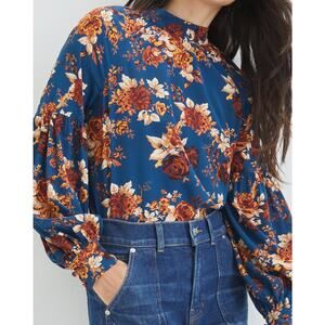 Veronica Beard 'Cicely' Blue Mockneck Floral Top Size 4